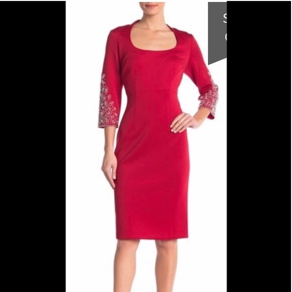 SL Fashions Dresses & Skirts - NWT,SL Fashions,Bejeweled Sleeve Dress,red